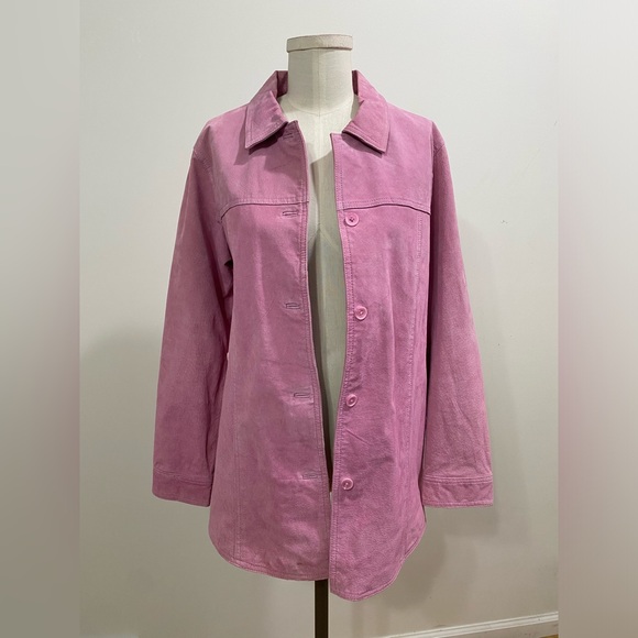 Vintage 90’s Denim and Co Pastel Pink Leather Button Down Jacket Medium - Picture 2 of 9